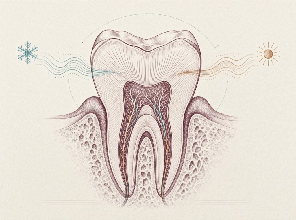 Gravür illüstrasyon: dentin kanalları ve sıcak-soğuk uyaranlar