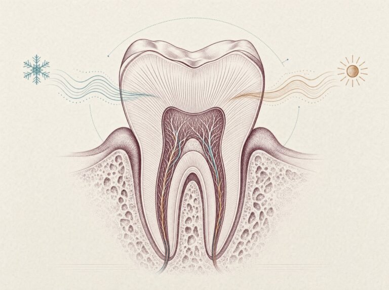 Gravür illüstrasyon: dentin kanalları ve sıcak-soğuk uyaranlar