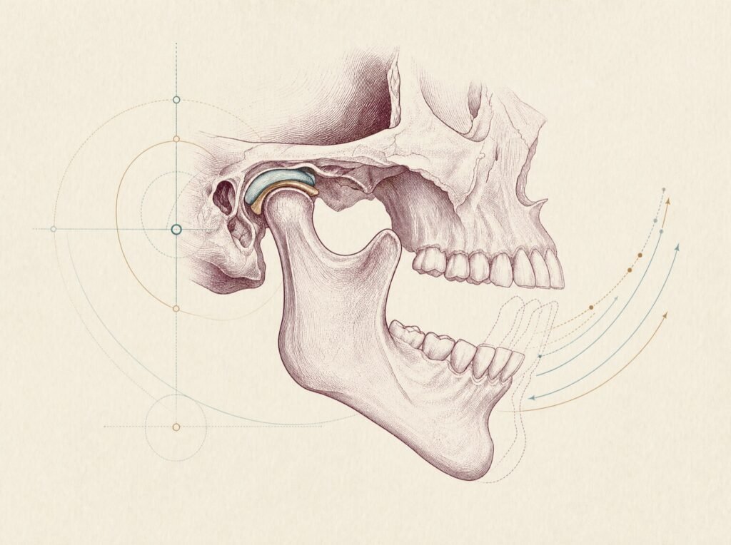 Gravür illüstrasyon: çene eklemi ve eklem diskinin anatomik yan görünümü